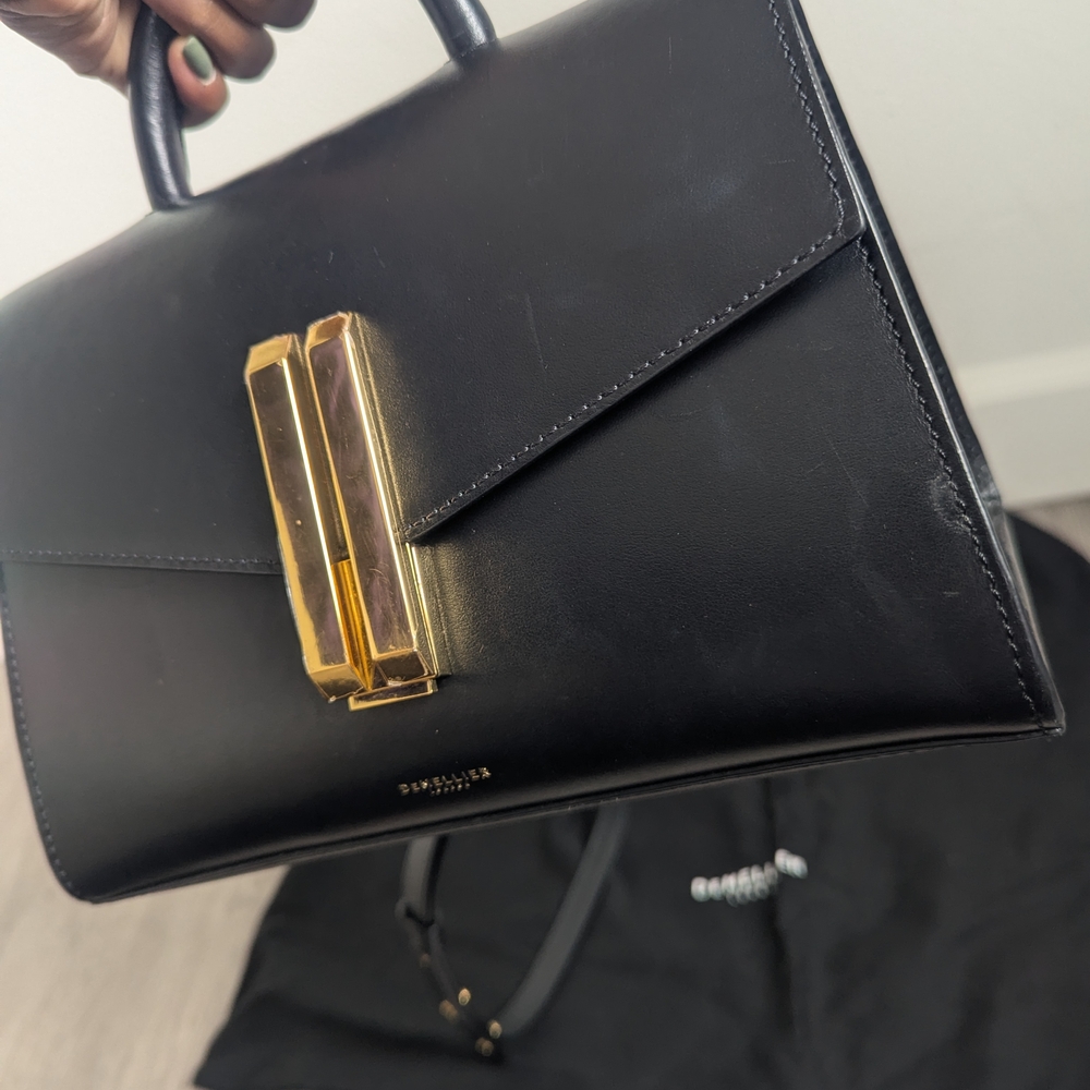DeMellier Midi Montreal Black Leather Top Handle Bag with Gold Hardware - Picture 6 of 16